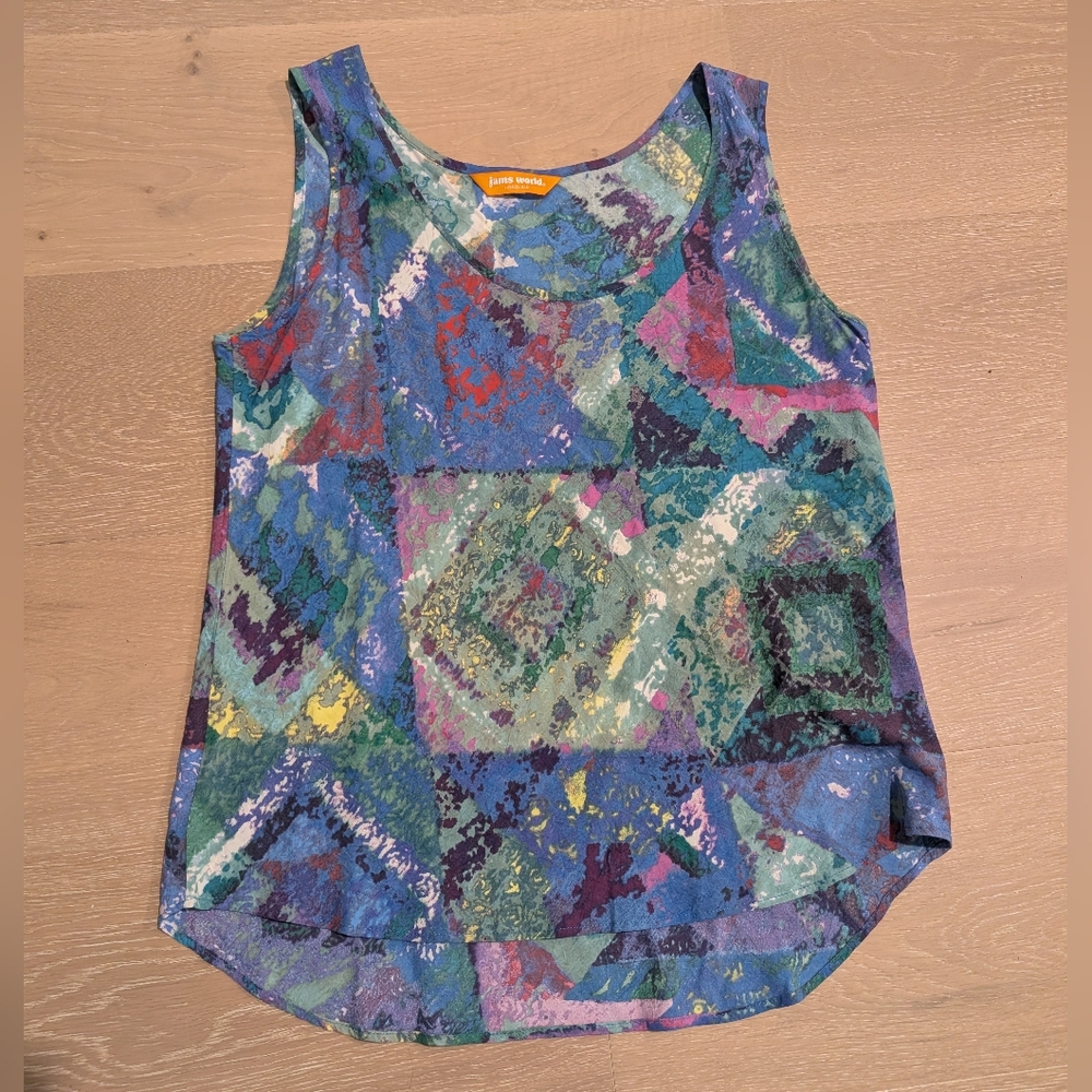 Jams World Diamond Blue Multicolor Abstract Art Honolulu Tank Top Small